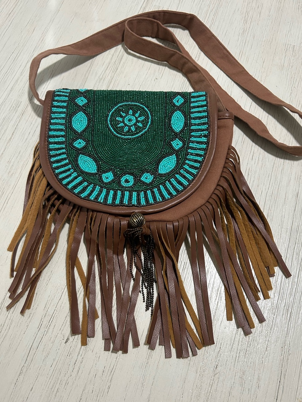 Fringe Bag Earthbound Trading Co Blue Suede - Picture 4 of 8